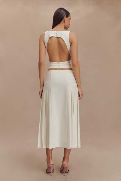 Brigette Pleated Midi Skirt - Ivory-My Chic Way.All Rights Reserved