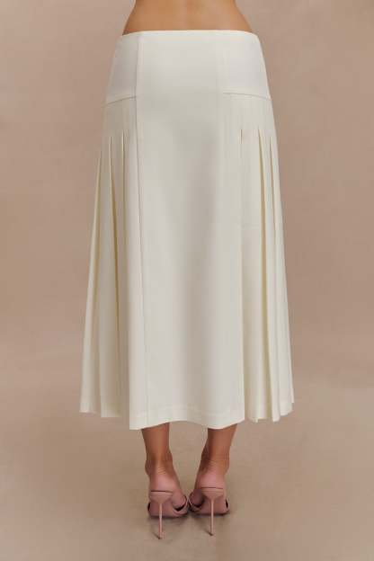 Brigette Pleated Midi Skirt - Ivory-My Chic Way.All Rights Reserved