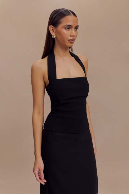 Amelita Suiting Halter Top - Black-My Chic Way.All Rights Reserved