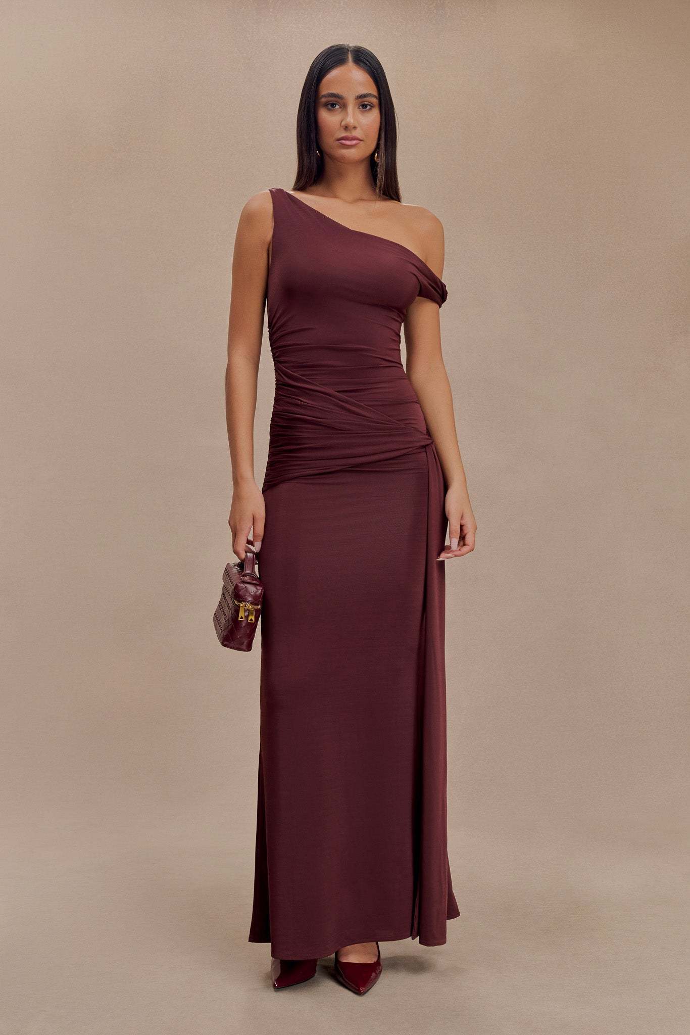 Aisnley Slinky Fishtail Maxi Dress - Mahogany-My Chic Way.All Rights Reserved