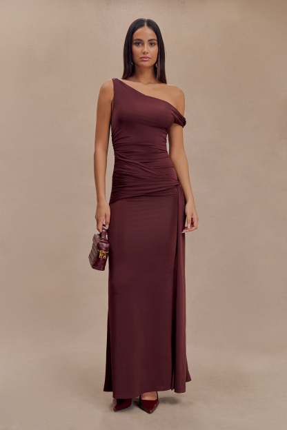 Aisnley Slinky Fishtail Maxi Dress - Mahogany-My Chic Way.All Rights Reserved