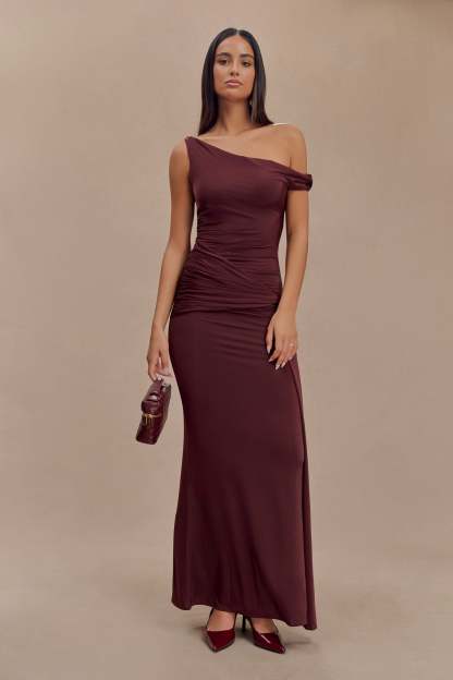 Aisnley Slinky Fishtail Maxi Dress - Mahogany-My Chic Way.All Rights Reserved