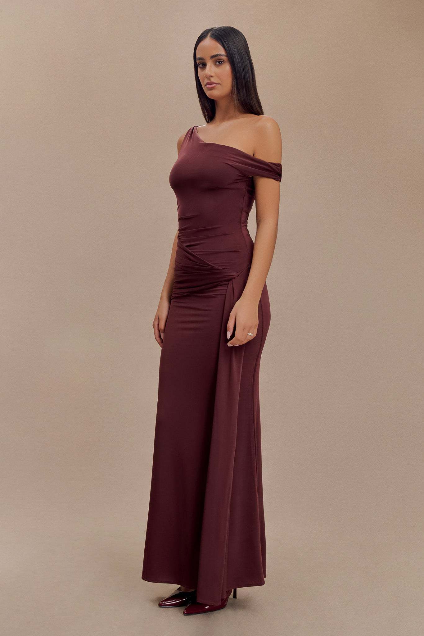 Aisnley Slinky Fishtail Maxi Dress - Mahogany-My Chic Way.All Rights Reserved