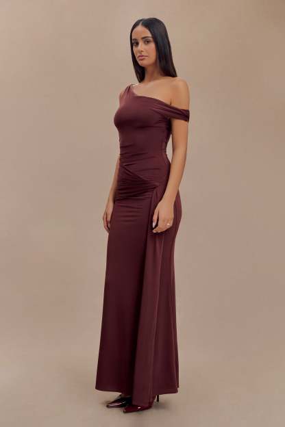 Aisnley Slinky Fishtail Maxi Dress - Mahogany-My Chic Way.All Rights Reserved
