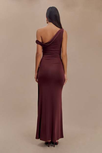 Aisnley Slinky Fishtail Maxi Dress - Mahogany-My Chic Way.All Rights Reserved