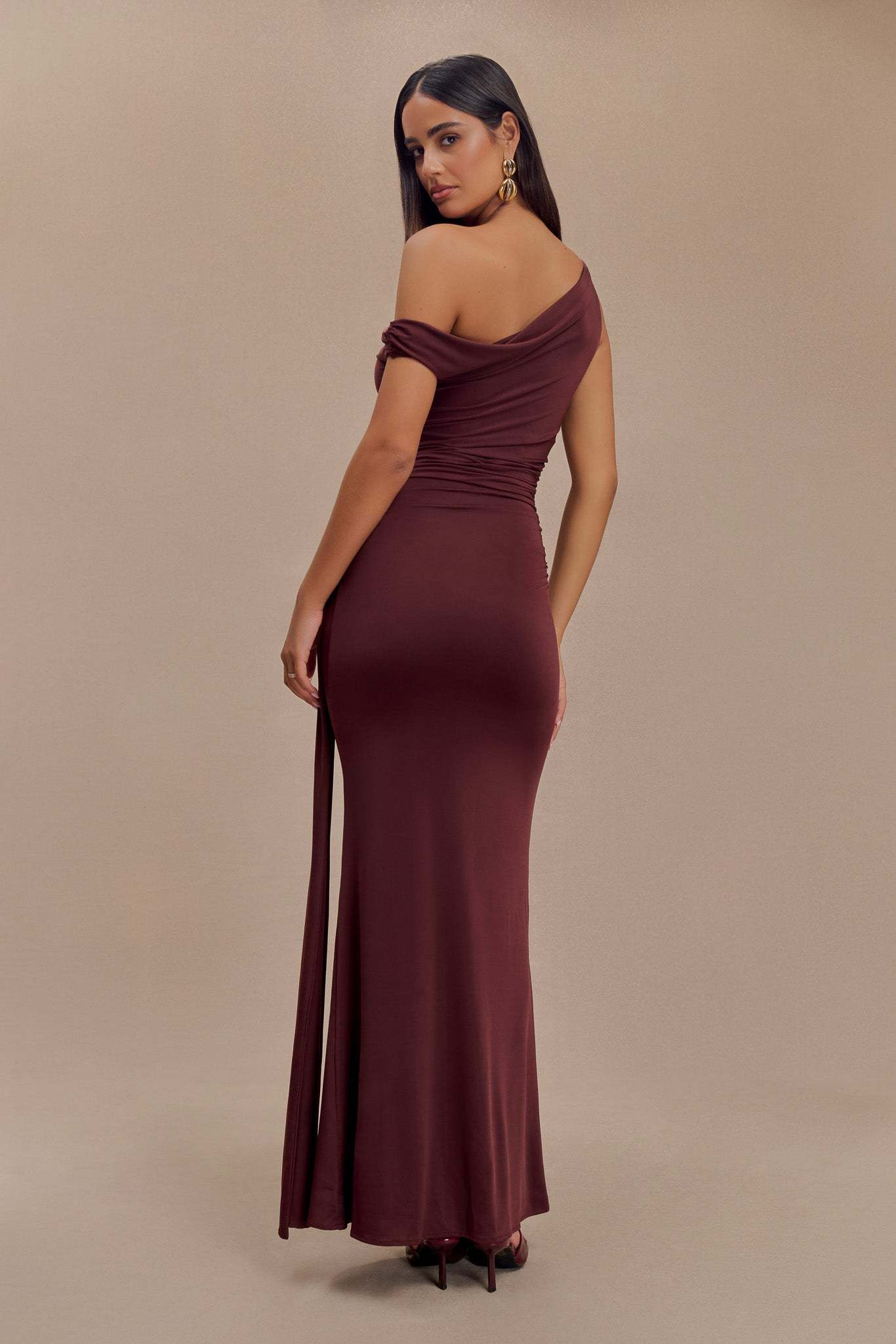 Aisnley Slinky Fishtail Maxi Dress - Mahogany-My Chic Way.All Rights Reserved