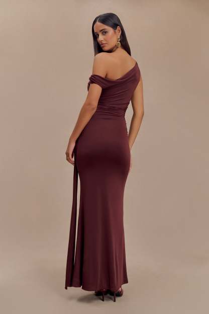 Aisnley Slinky Fishtail Maxi Dress - Mahogany-My Chic Way.All Rights Reserved