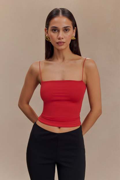 Arya Longline Spaghetti Strap Top - Ruby-My Chic Way.All Rights Reserved