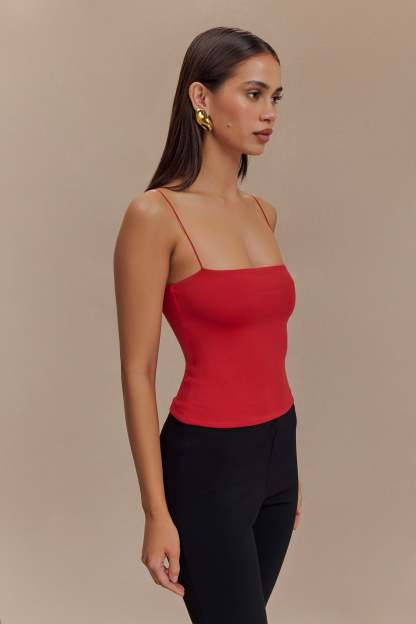 Arya Longline Spaghetti Strap Top - Ruby-My Chic Way.All Rights Reserved