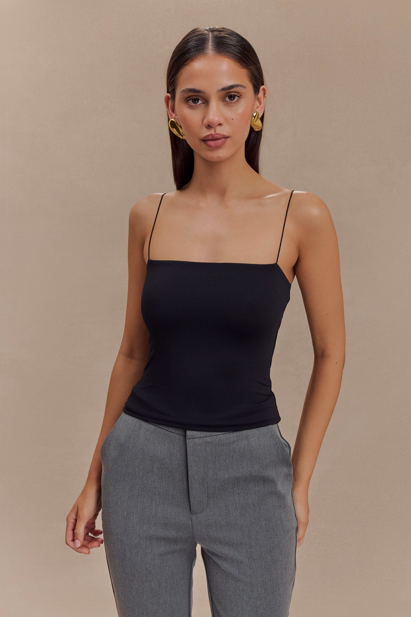 Arya Longline Spaghetti Strap Top - Black-My Chic Way.All Rights Reserved
