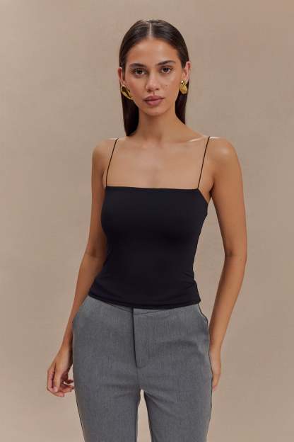 Arya Longline Spaghetti Strap Top - Black-My Chic Way.All Rights Reserved