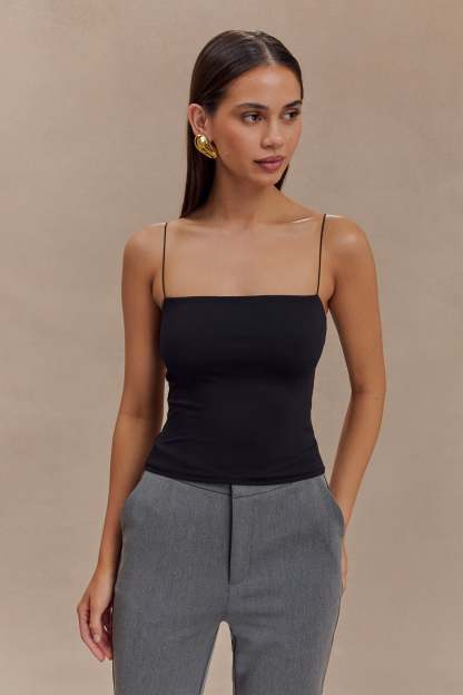 Arya Longline Spaghetti Strap Top - Black-My Chic Way.All Rights Reserved