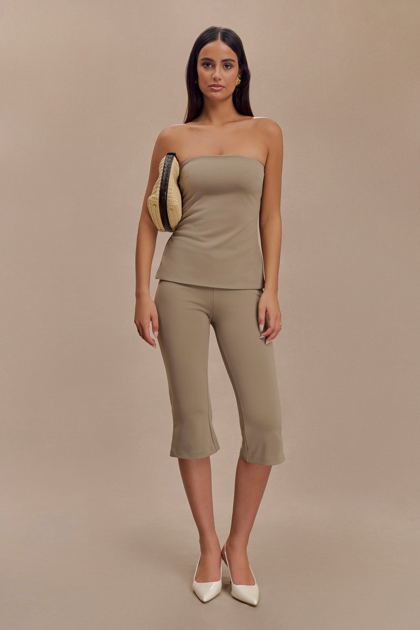 Layla Flared Crepe Capri Pants - Mushroom-My Chic Way.All Rights Reserved