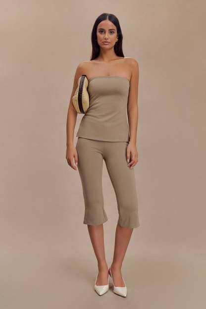 Layla Flared Crepe Capri Pants - Mushroom-My Chic Way.All Rights Reserved