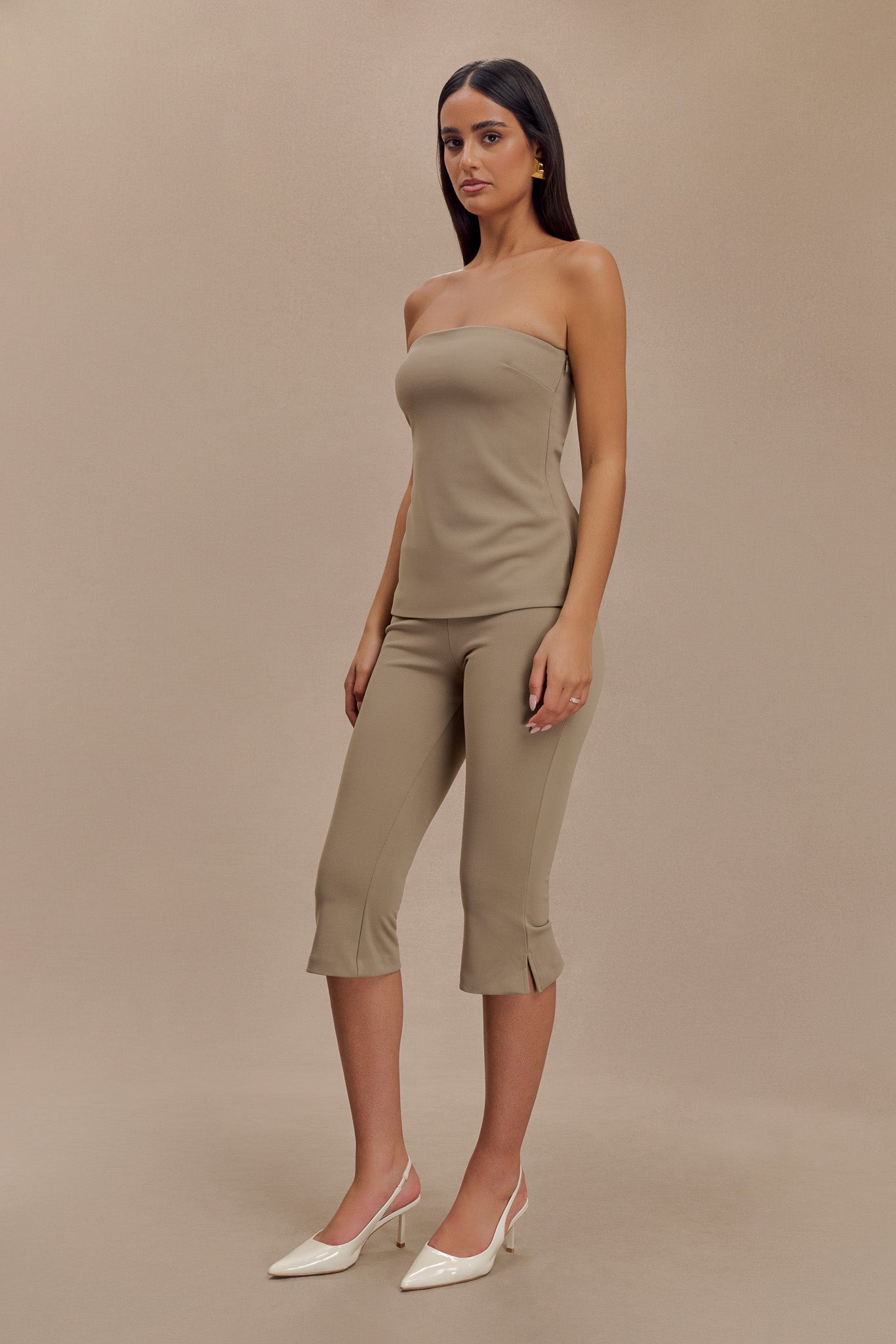 Layla Flared Crepe Capri Pants - Mushroom-My Chic Way.All Rights Reserved