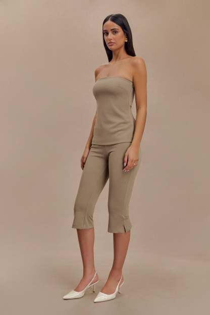 Layla Flared Crepe Capri Pants - Mushroom-My Chic Way.All Rights Reserved