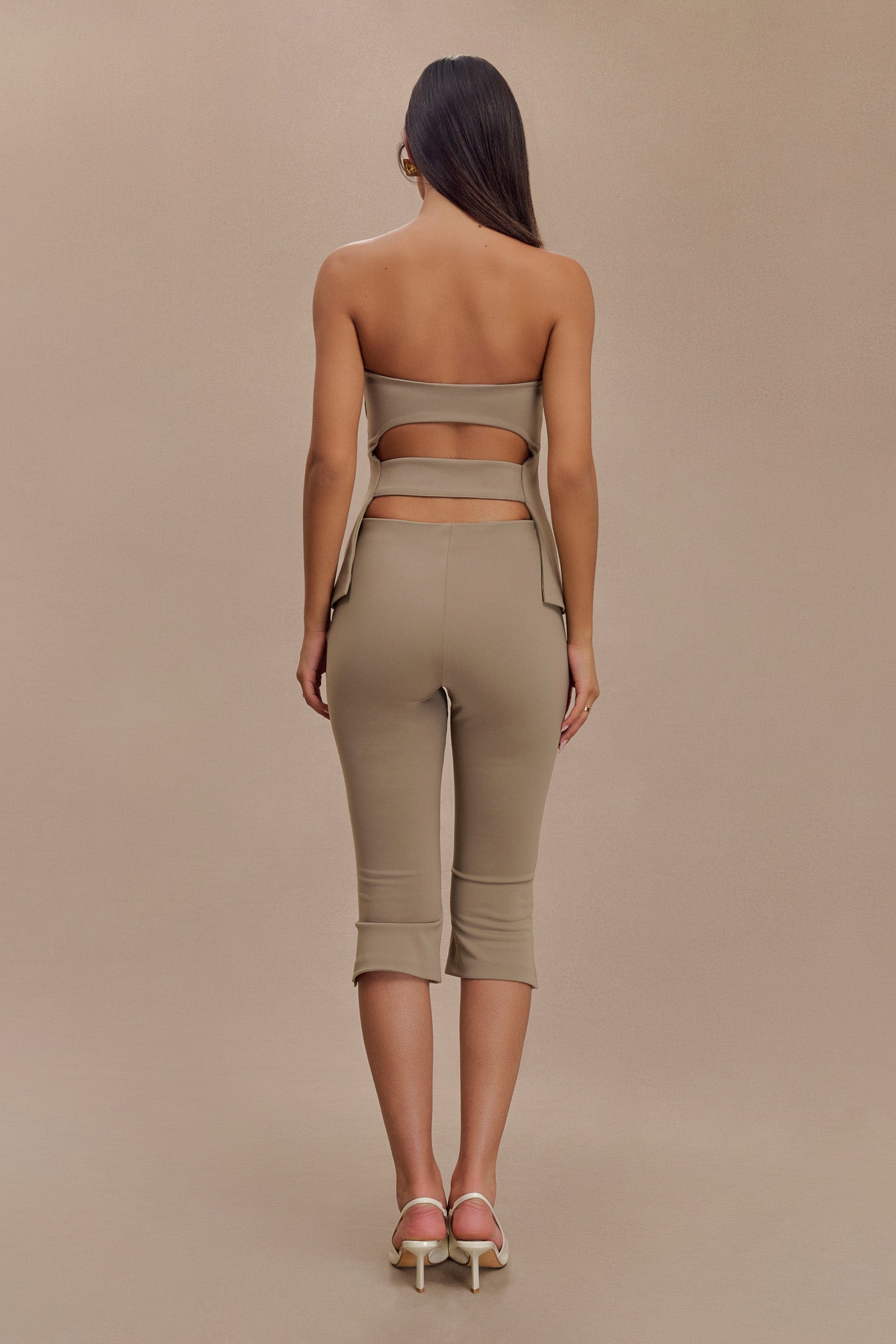 Layla Flared Crepe Capri Pants - Mushroom-My Chic Way.All Rights Reserved