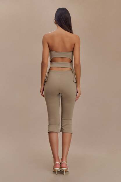 Layla Flared Crepe Capri Pants - Mushroom-My Chic Way.All Rights Reserved