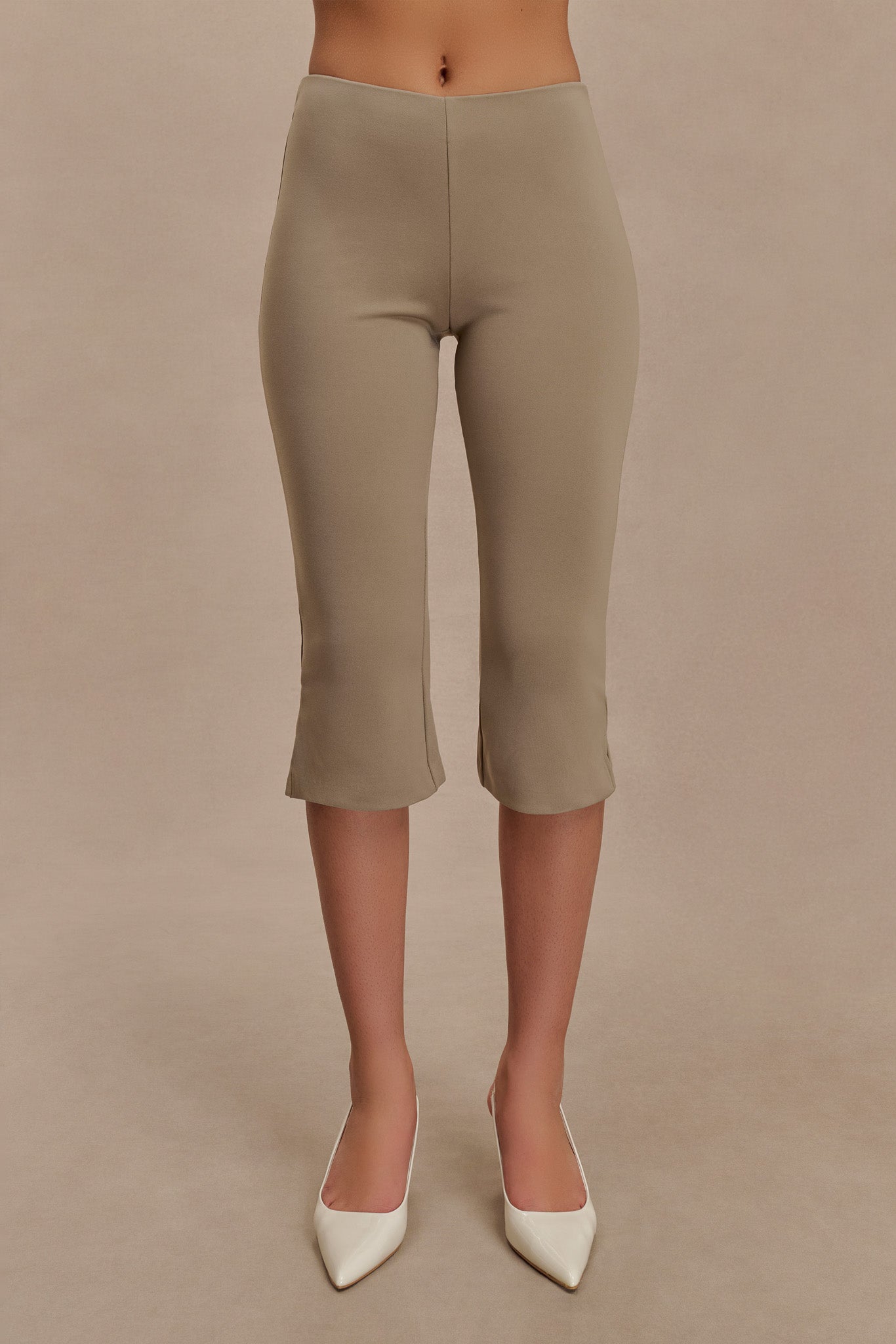 Layla Flared Crepe Capri Pants - Mushroom-My Chic Way.All Rights Reserved