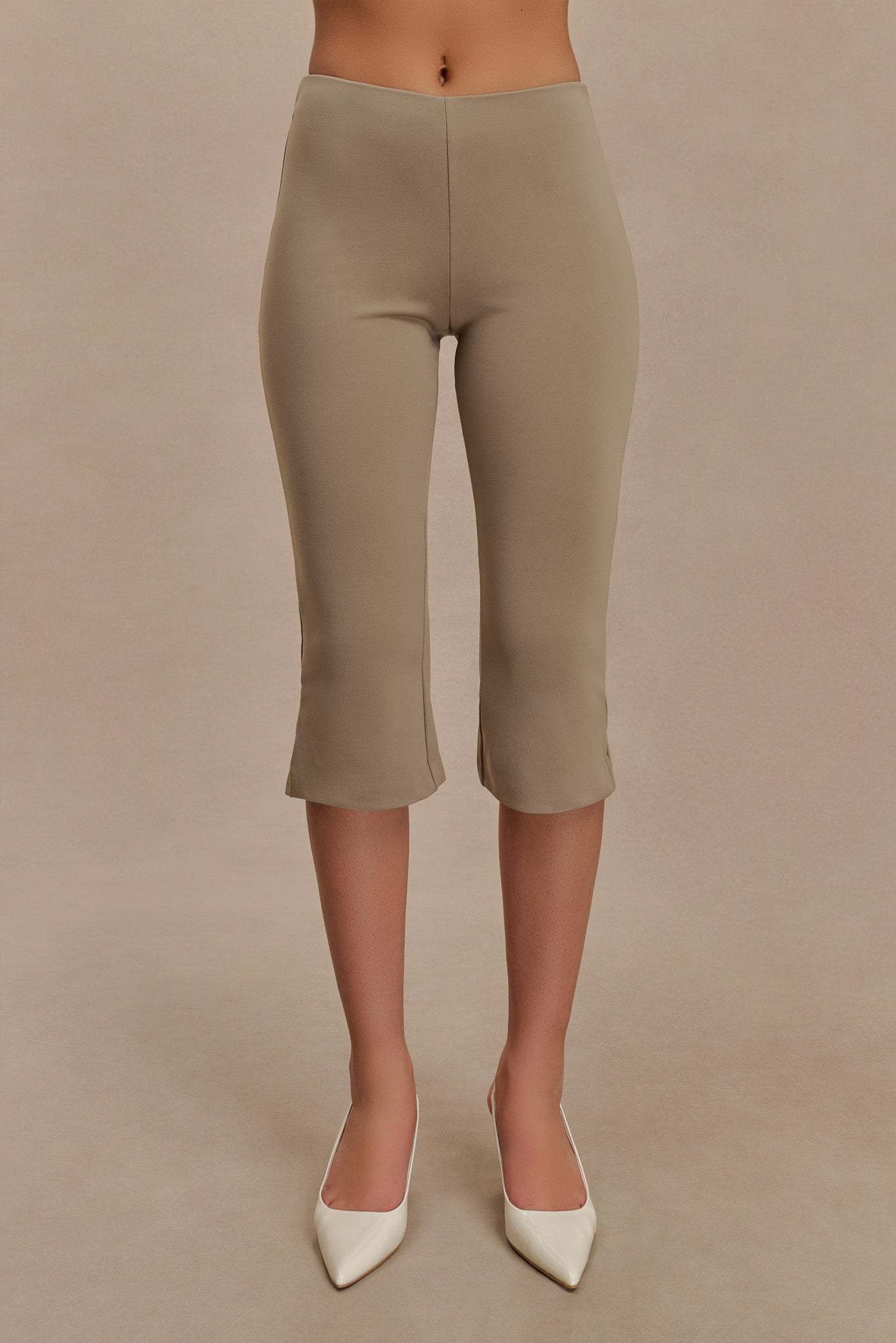 Layla Flared Crepe Capri Pants - Mushroom-My Chic Way.All Rights Reserved