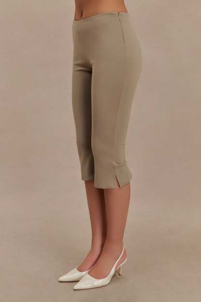 Layla Flared Crepe Capri Pants - Mushroom-My Chic Way.All Rights Reserved