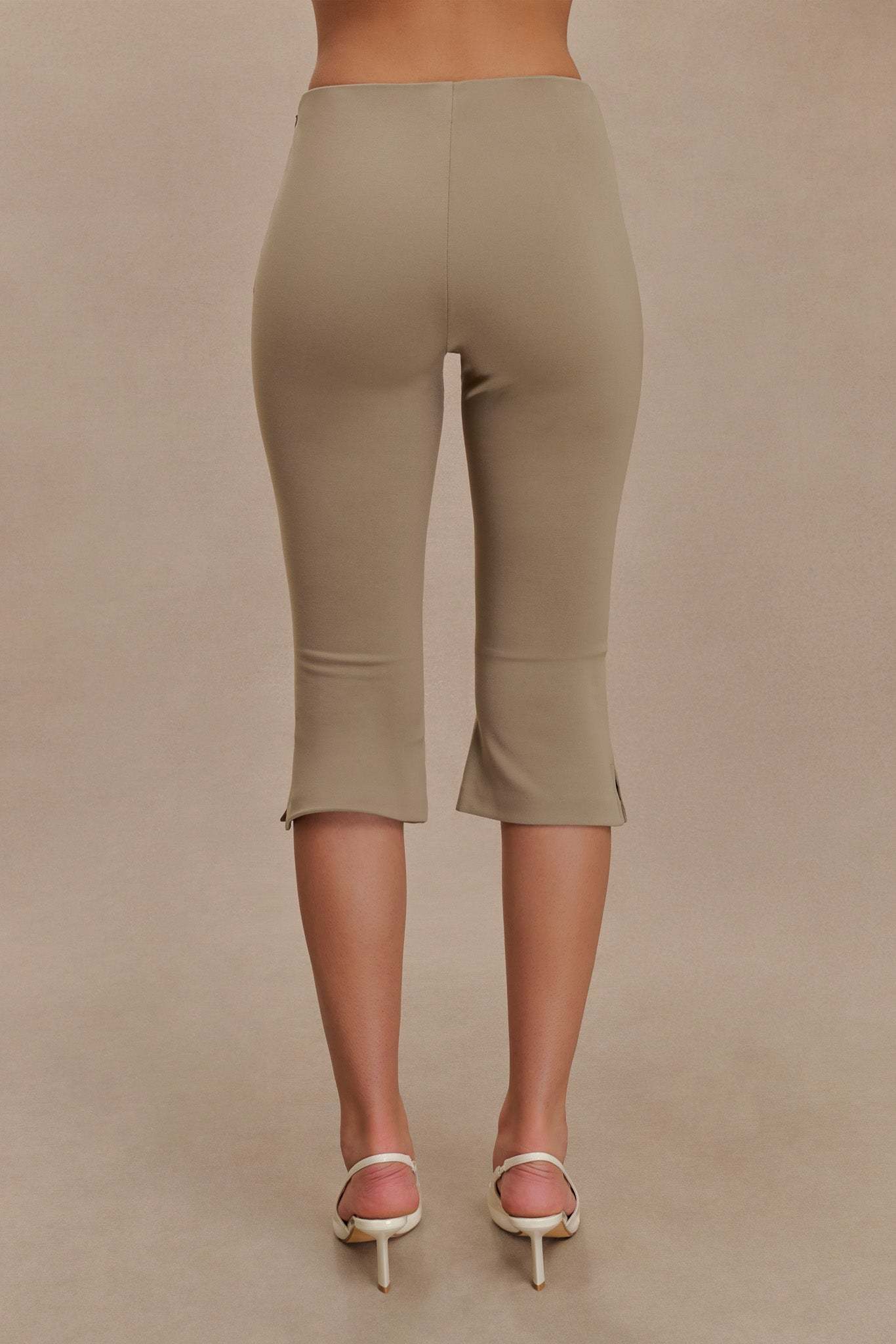 Layla Flared Crepe Capri Pants - Mushroom-My Chic Way.All Rights Reserved