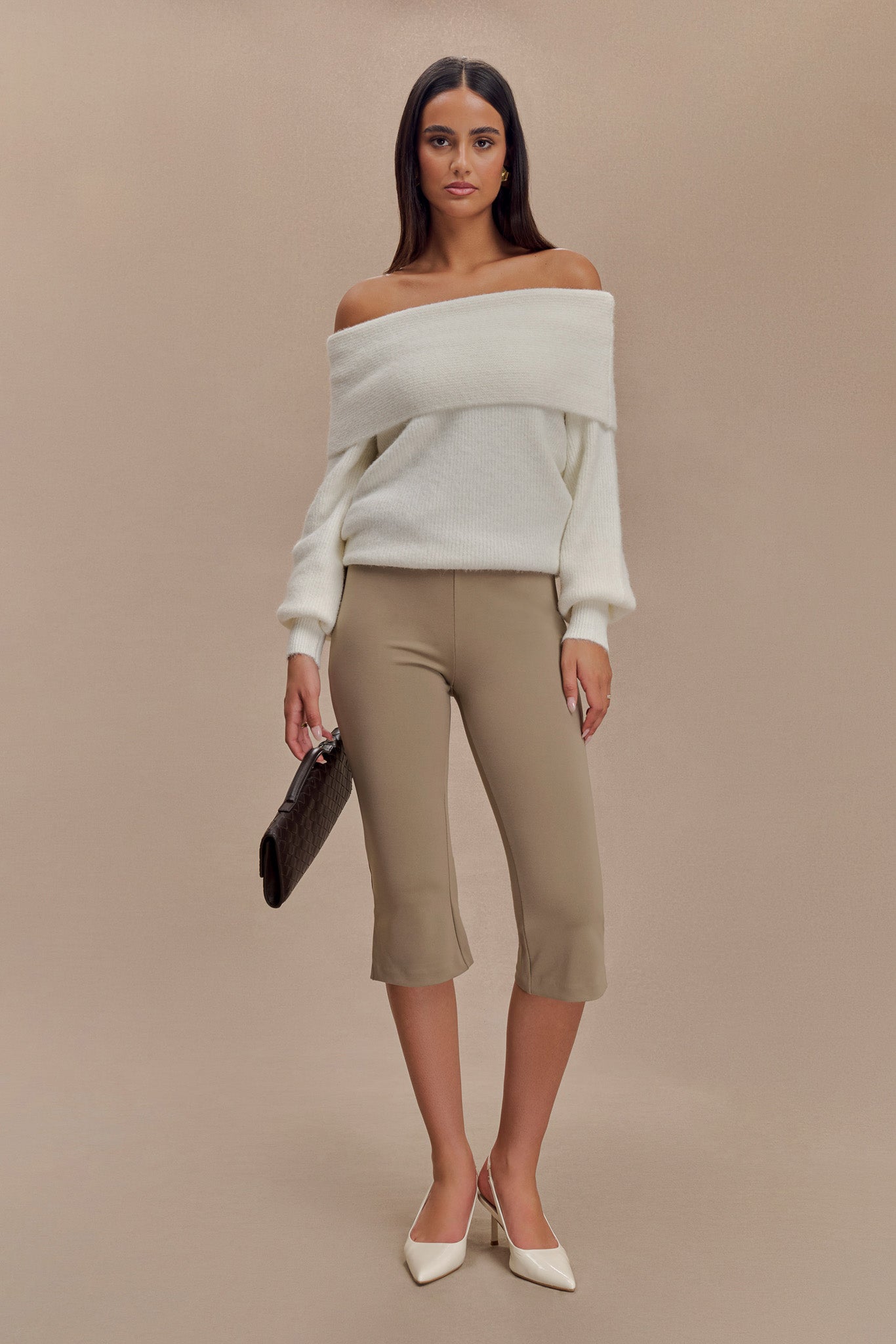 Layla Flared Crepe Capri Pants - Mushroom-My Chic Way.All Rights Reserved