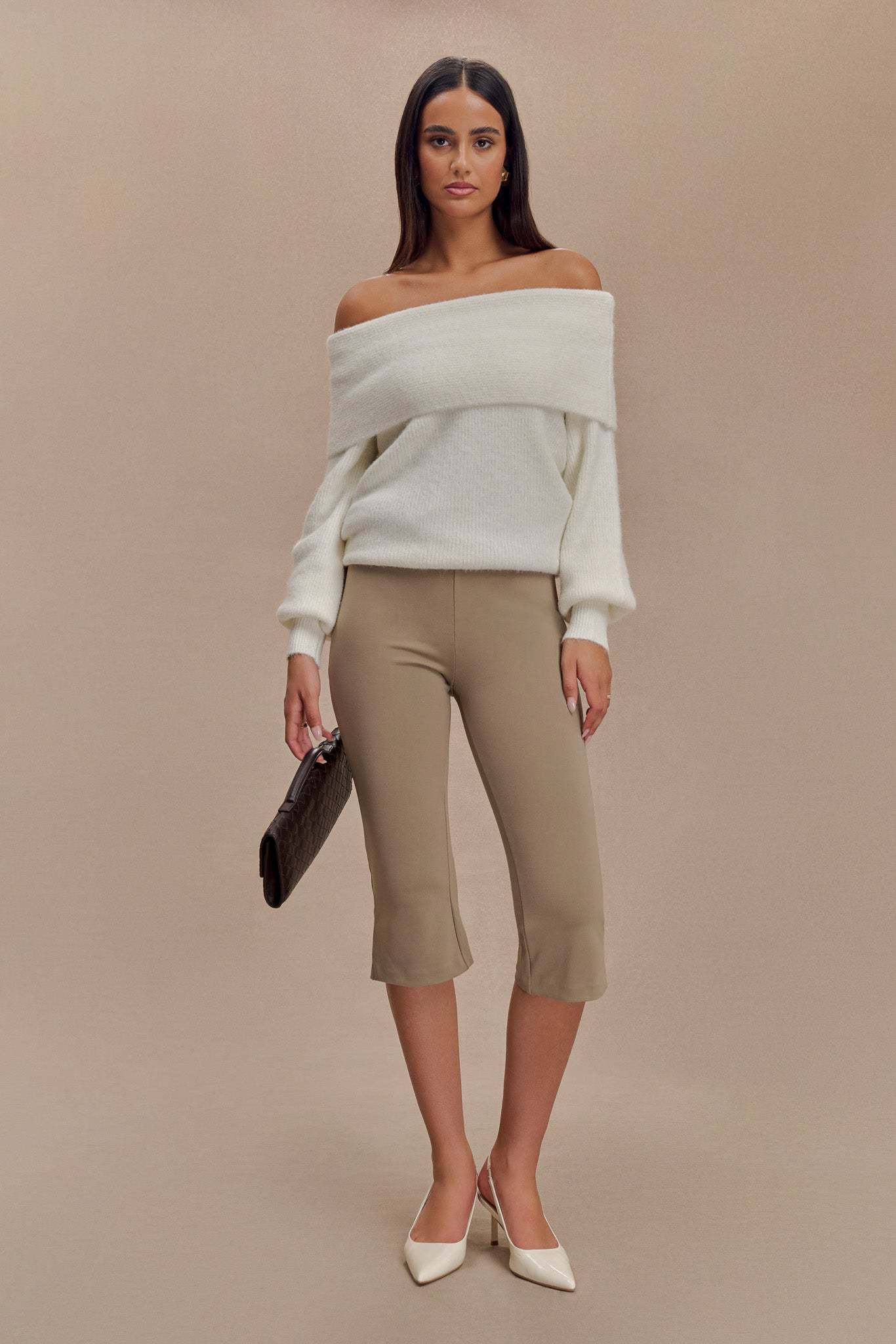 Layla Flared Crepe Capri Pants - Mushroom-My Chic Way.All Rights Reserved