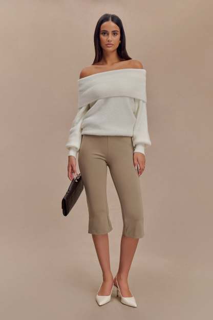 Layla Flared Crepe Capri Pants - Mushroom-My Chic Way.All Rights Reserved