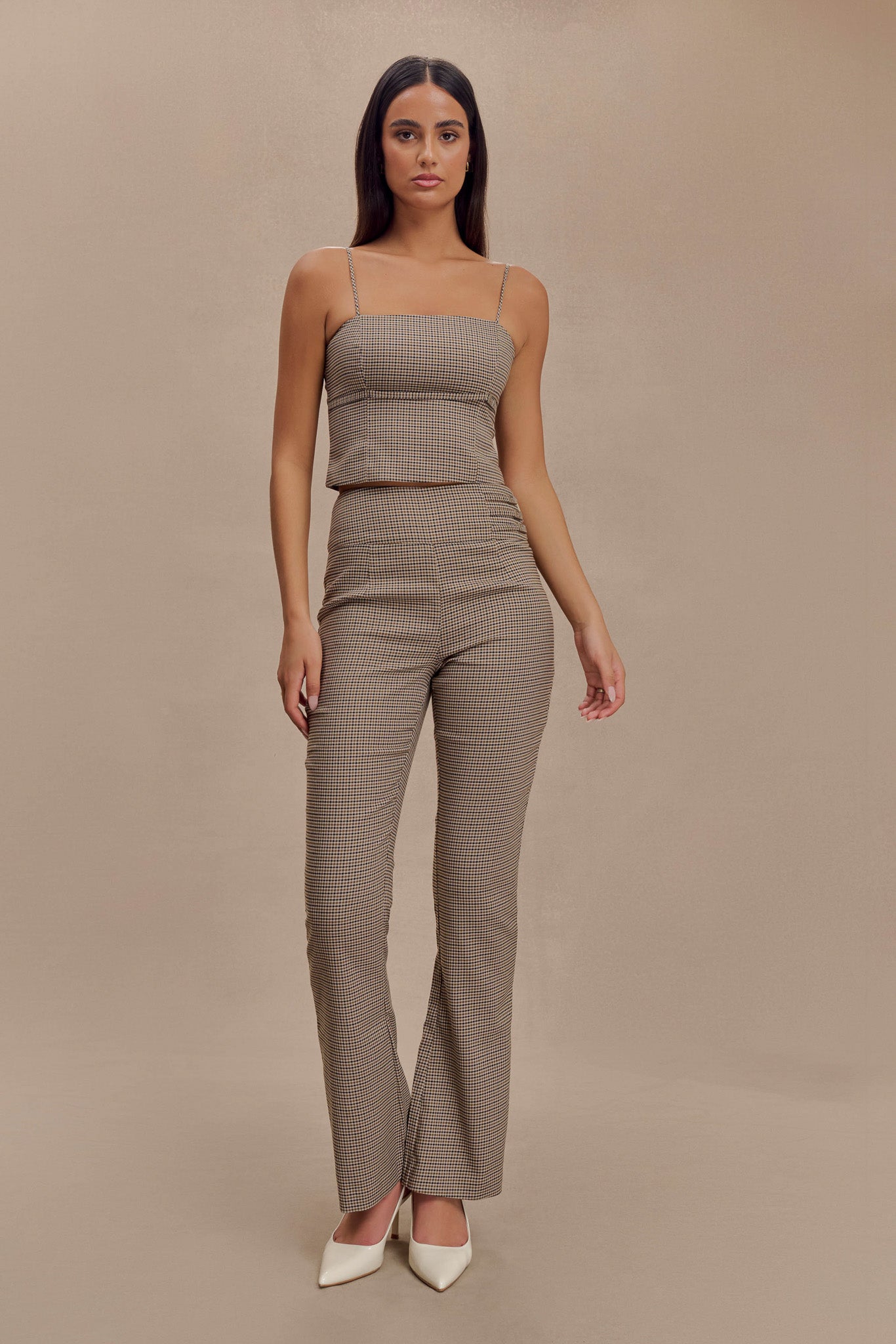 Aberley Crop Top - Tan Check-My Chic Way.All Rights Reserved