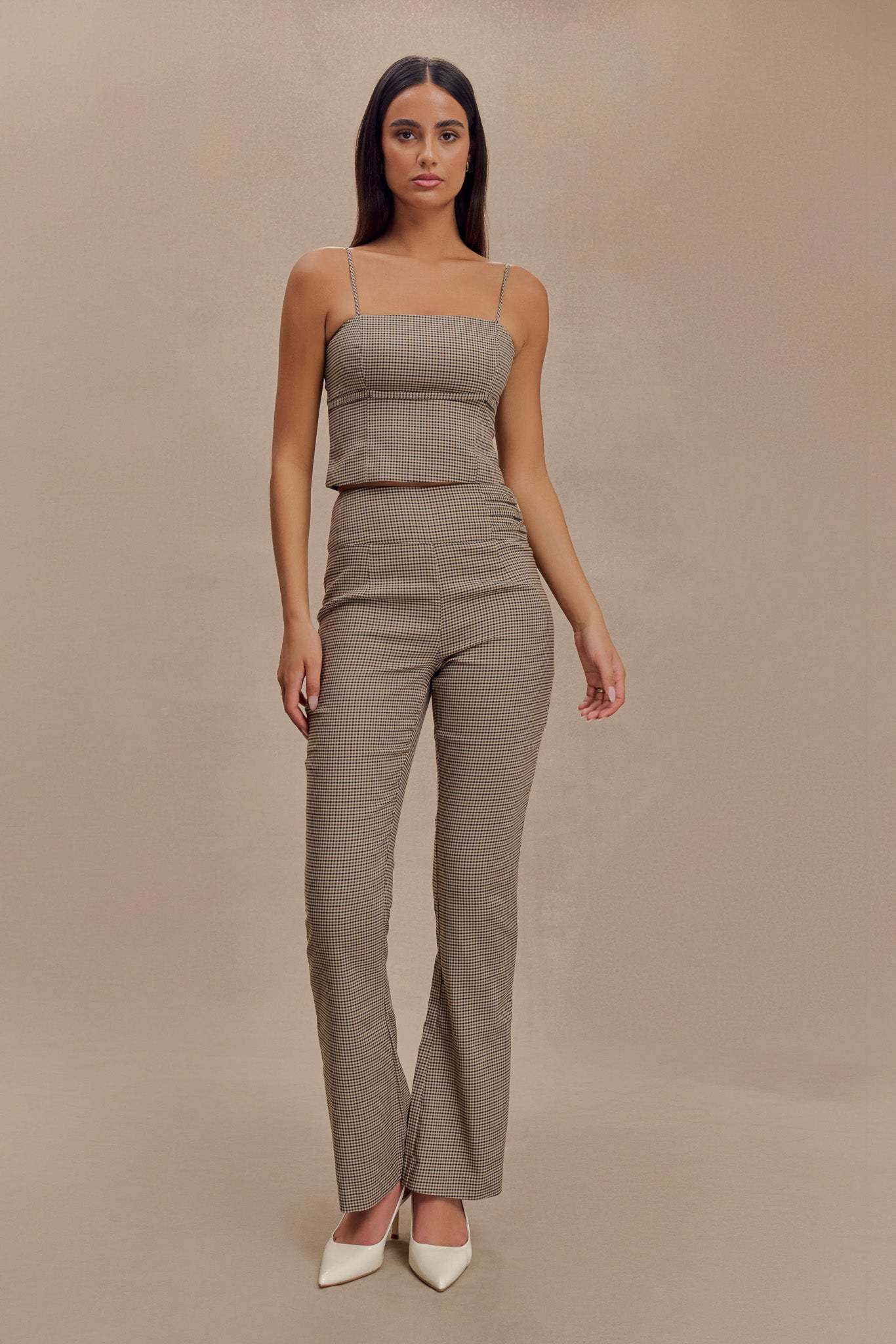 Aberley Crop Top - Tan Check-My Chic Way.All Rights Reserved