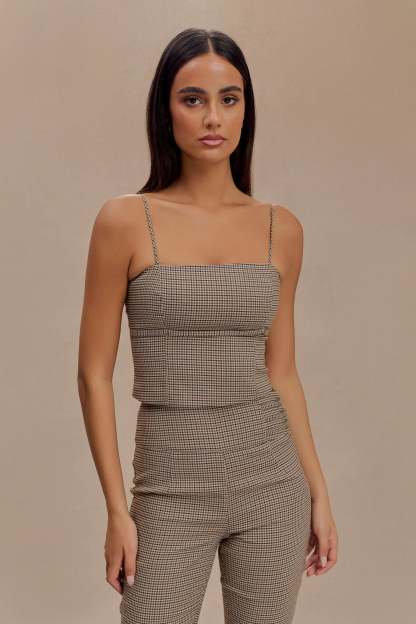Aberley Crop Top - Tan Check-My Chic Way.All Rights Reserved