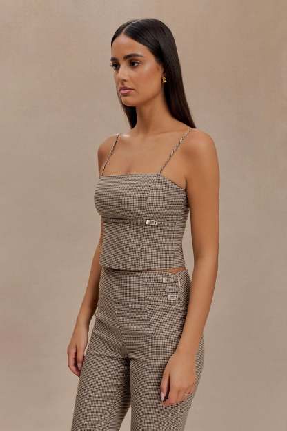 Aberley Crop Top - Tan Check-My Chic Way.All Rights Reserved