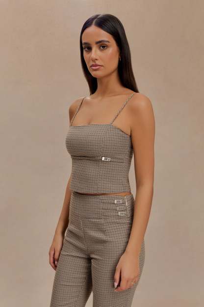 Aberley Crop Top - Tan Check-My Chic Way.All Rights Reserved