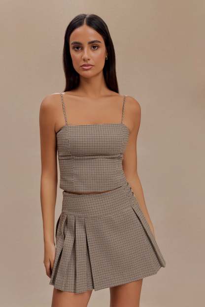 Aberley Crop Top - Tan Check-My Chic Way.All Rights Reserved