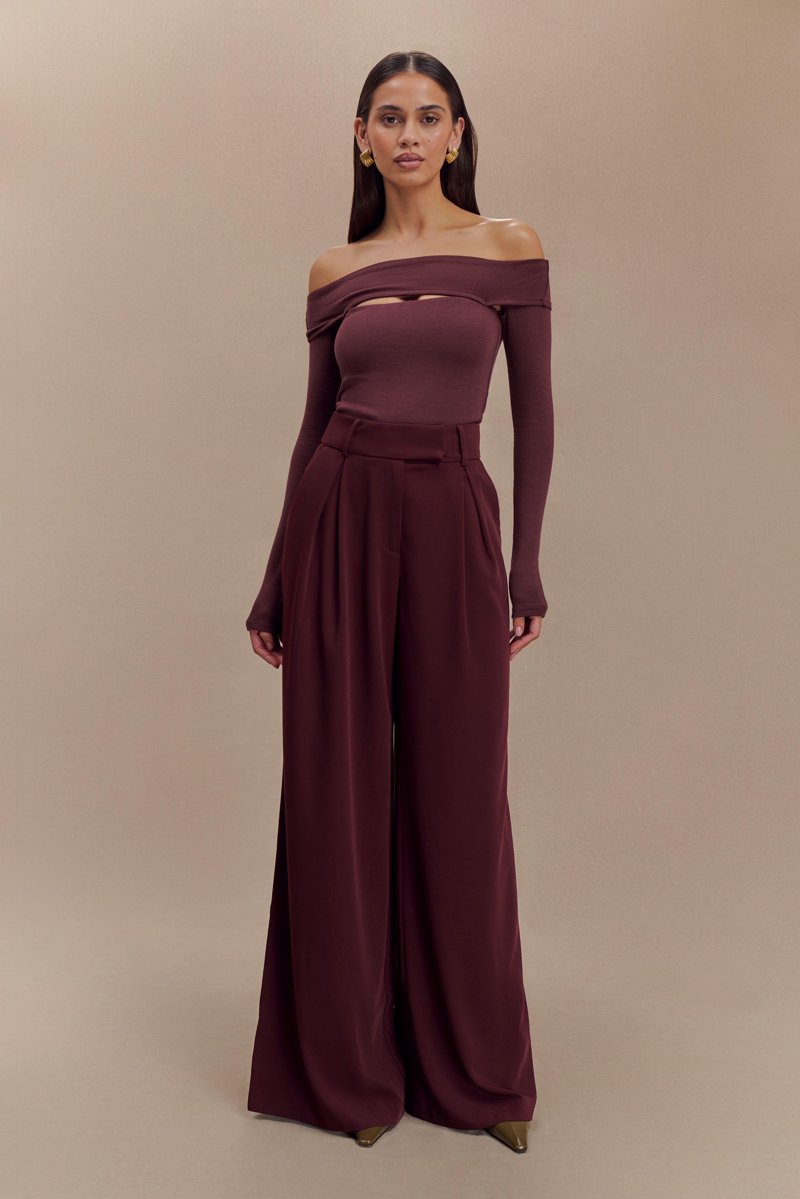 Briah Cut Out Modal Long Sleeve Top - Mahogany-My Chic Way.All Rights Reserved