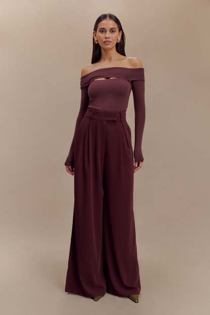 Briah Cut Out Modal Long Sleeve Top - Mahogany-My Chic Way.All Rights Reserved