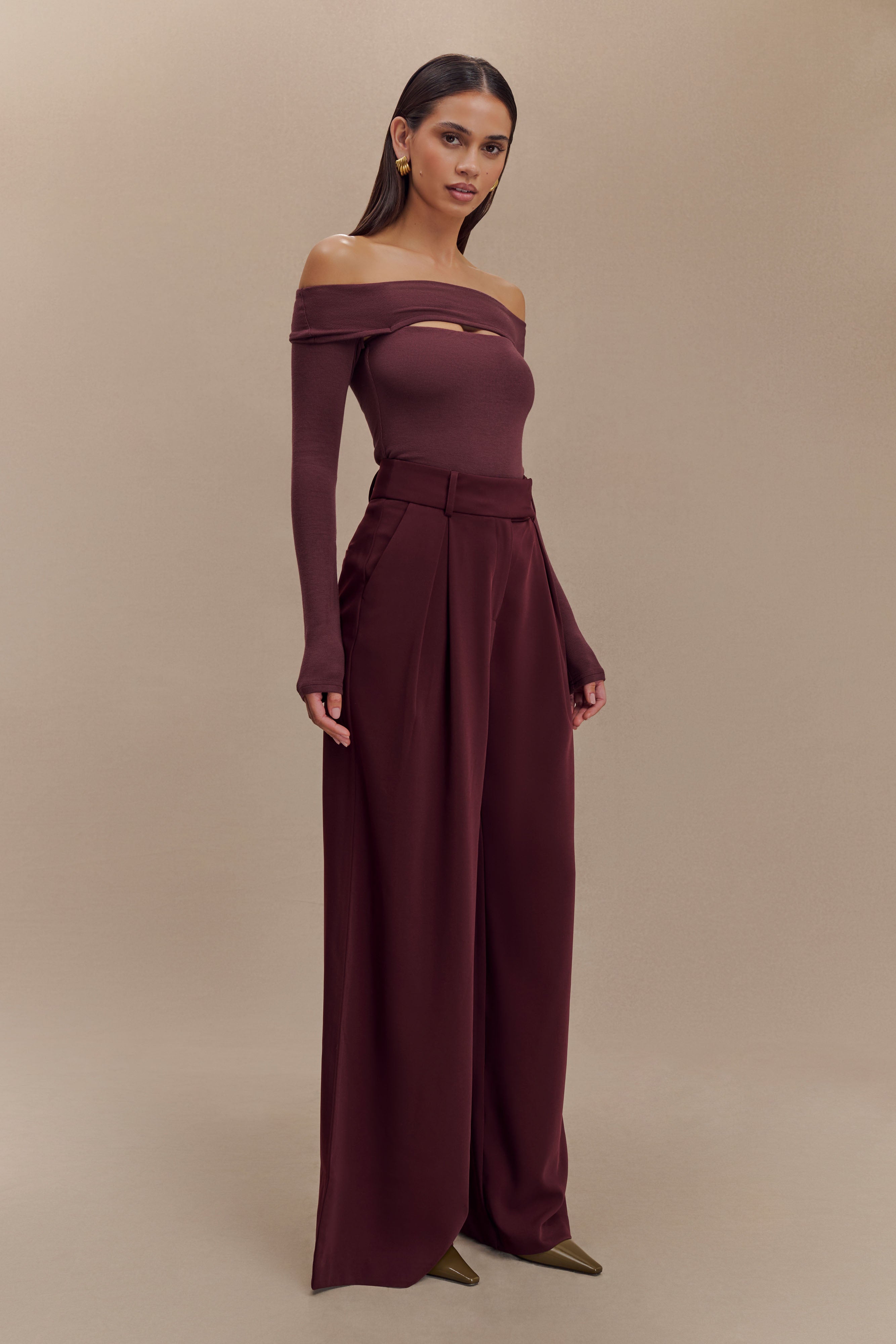 Briah Cut Out Modal Long Sleeve Top - Mahogany-My Chic Way.All Rights Reserved