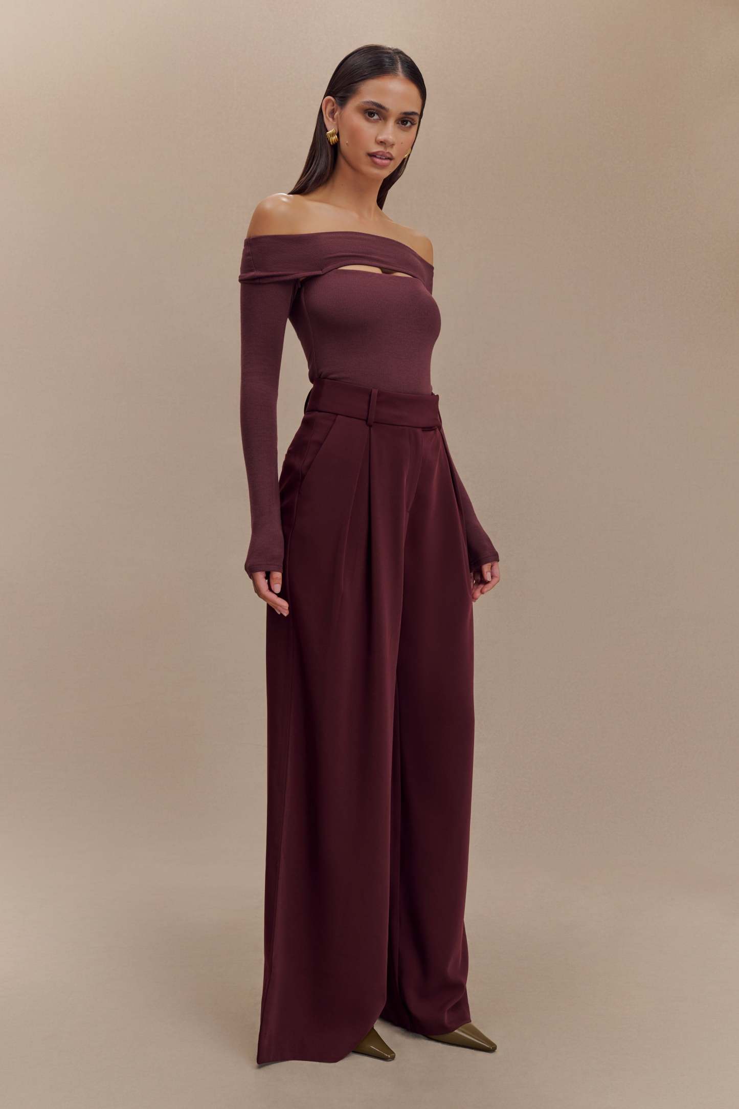 Briah Cut Out Modal Long Sleeve Top - Mahogany-My Chic Way.All Rights Reserved