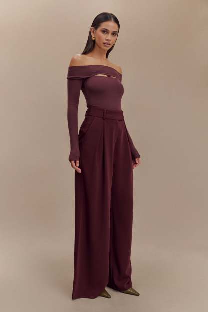 Briah Cut Out Modal Long Sleeve Top - Mahogany-My Chic Way.All Rights Reserved