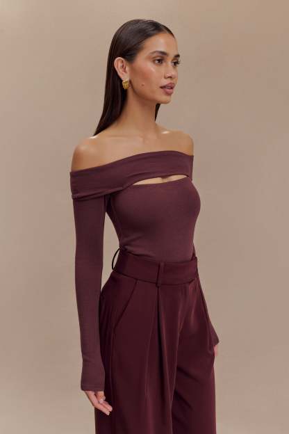 Briah Cut Out Modal Long Sleeve Top - Mahogany-My Chic Way.All Rights Reserved