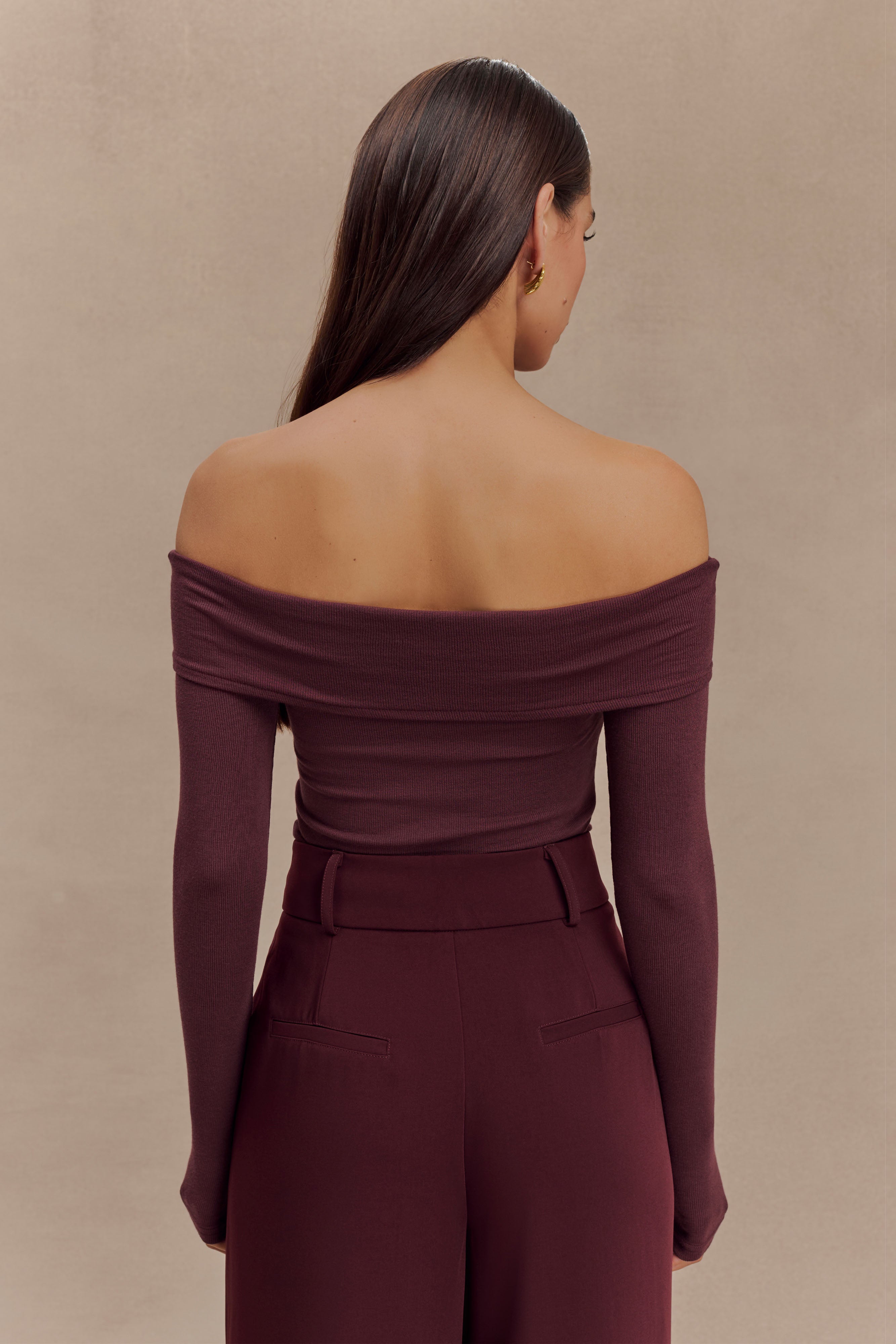 Briah Cut Out Modal Long Sleeve Top - Mahogany-My Chic Way.All Rights Reserved