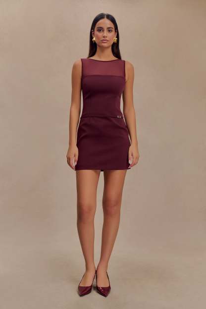 Posie Suiting Belted Mini Dress - Mahogany-My Chic Way.All Rights Reserved