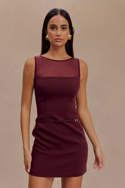 Posie Suiting Belted Mini Dress - Mahogany-My Chic Way.All Rights Reserved