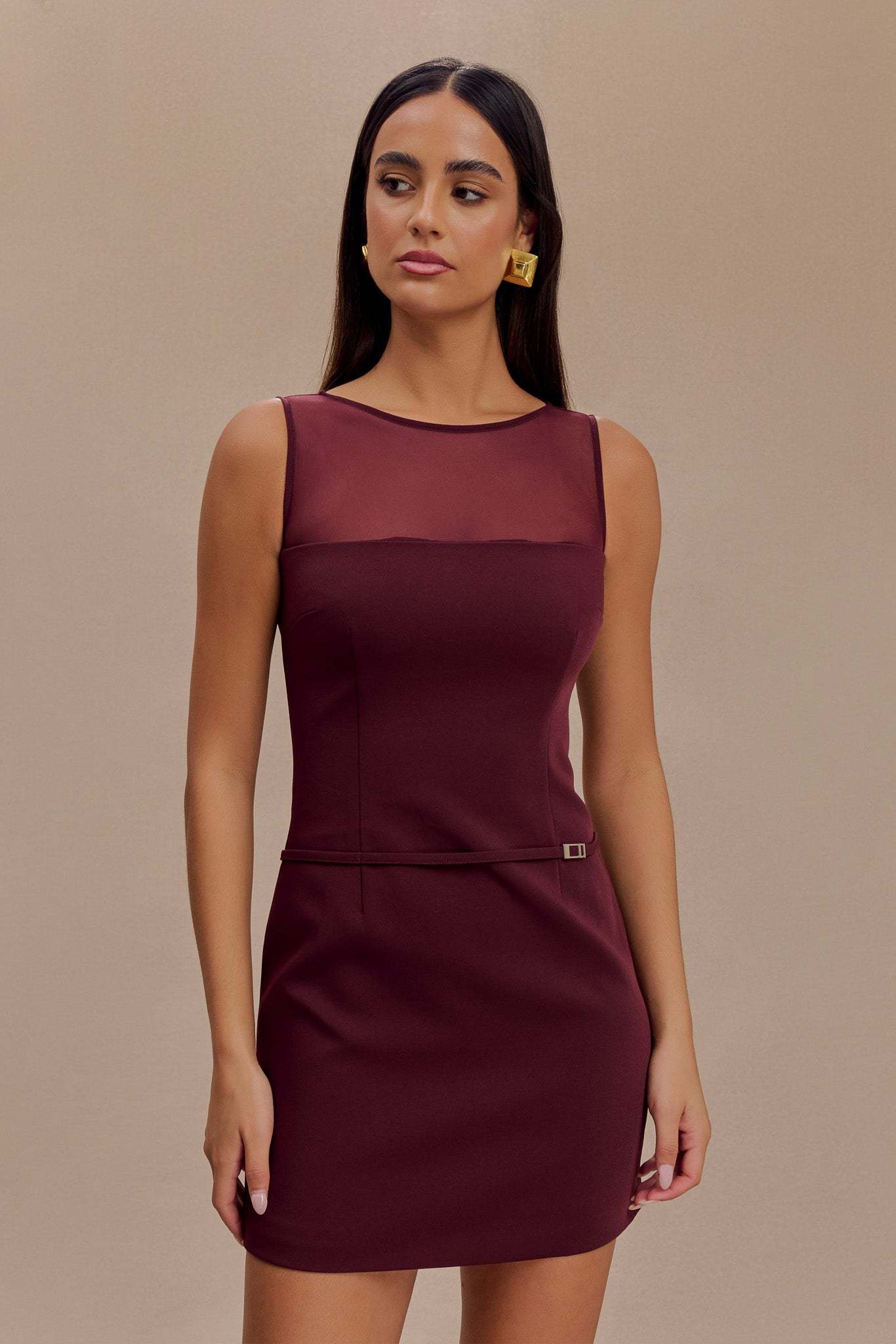 Posie Suiting Belted Mini Dress - Mahogany-My Chic Way.All Rights Reserved