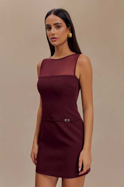 Posie Suiting Belted Mini Dress - Mahogany-My Chic Way.All Rights Reserved