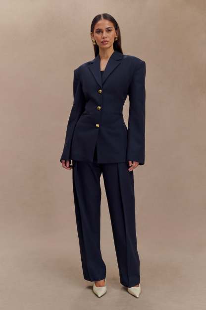 Penelope Pleated High Waisted Pants - Dark Navy-My Chic Way.All Rights Reserved