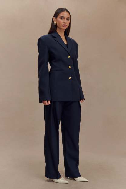 Penelope Pleated High Waisted Pants - Dark Navy-My Chic Way.All Rights Reserved