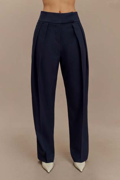 Penelope Pleated High Waisted Pants - Dark Navy-My Chic Way.All Rights Reserved