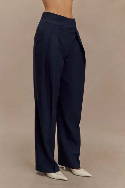 Penelope Pleated High Waisted Pants - Dark Navy-My Chic Way.All Rights Reserved